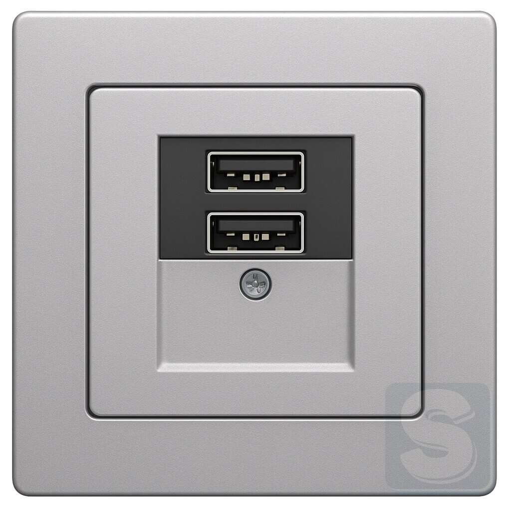 Розетка USB 5V/1A алюміній Hager Berker Q1 (260205+10336084-Q1)