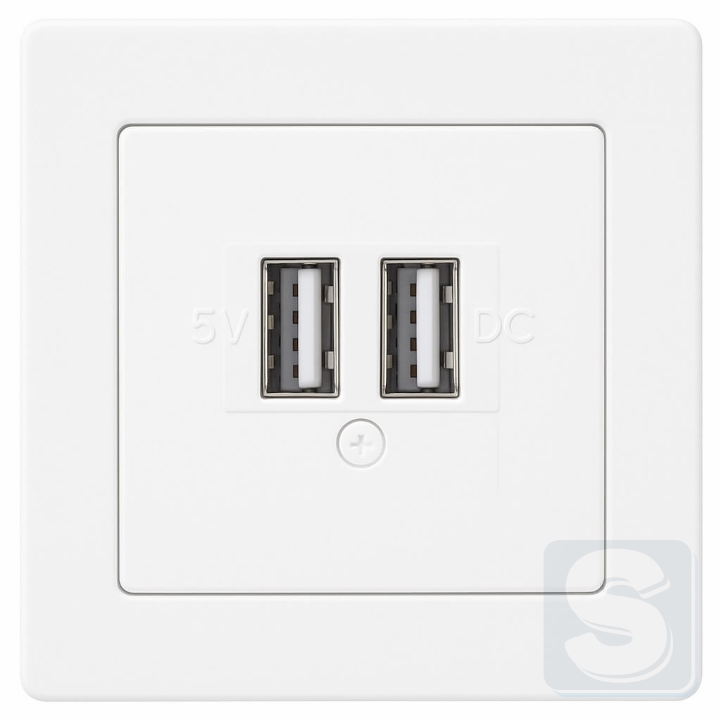 Розетка USB для підзарядки, 2 роз'єми, 5V/1A, 230V, полярна білизна з ефектом оксамиту, Hager Berker Q1 (260205+10336089-Q1)