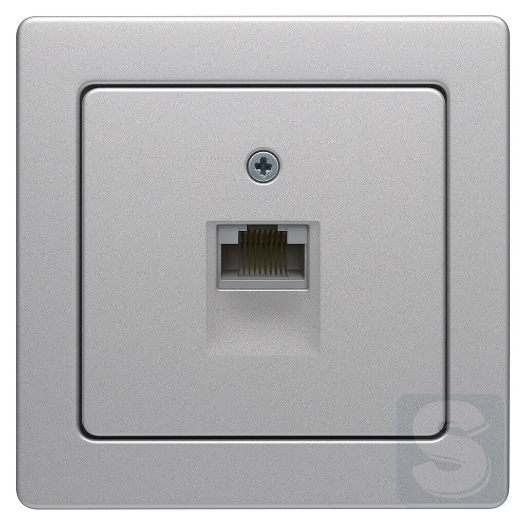 Комп'ютерна розетка RJ45 6кат FTP одинарна, алюміній з ефектом оксамиту, Hager Berker Q1 (455401+14076084-Q1)