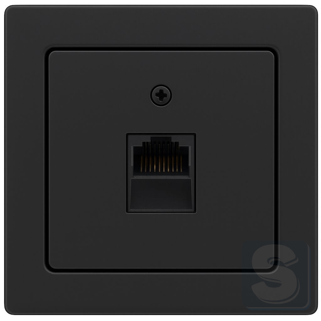 Комп'ютерна розетка RJ45 6кат FTP одинарна, антрацит з ефектом оксамиту, Hager Berker Q1 (455401+14076086-Q1)