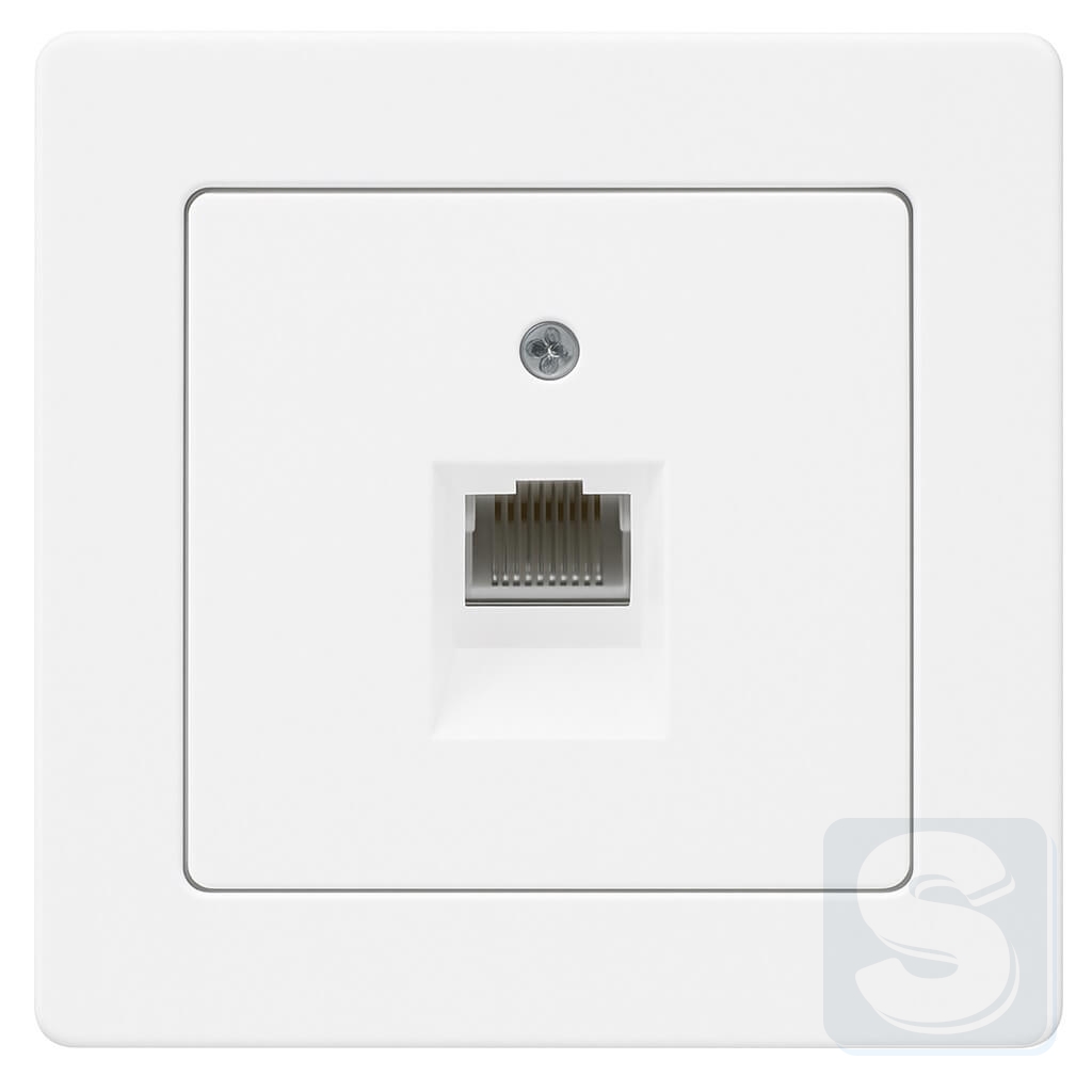 Компьютерная розетка RJ45 6кат UTP одинарная, полярная белизна с эффектом бархата, Hager Berker Q1 (455401+14076089-Q1)
