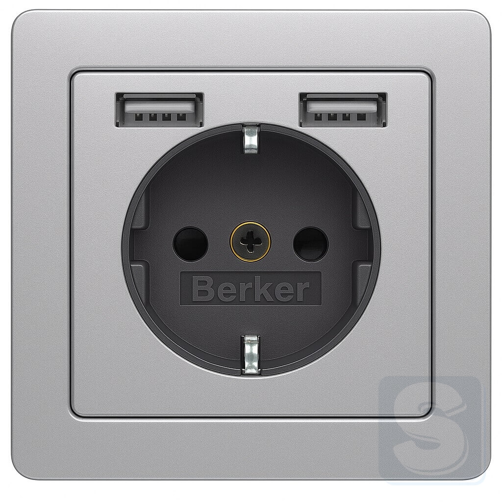 Розетка із з/к 2хUSB/2.4A алюміній Hager Berker Q1 (48036084-Q1)
