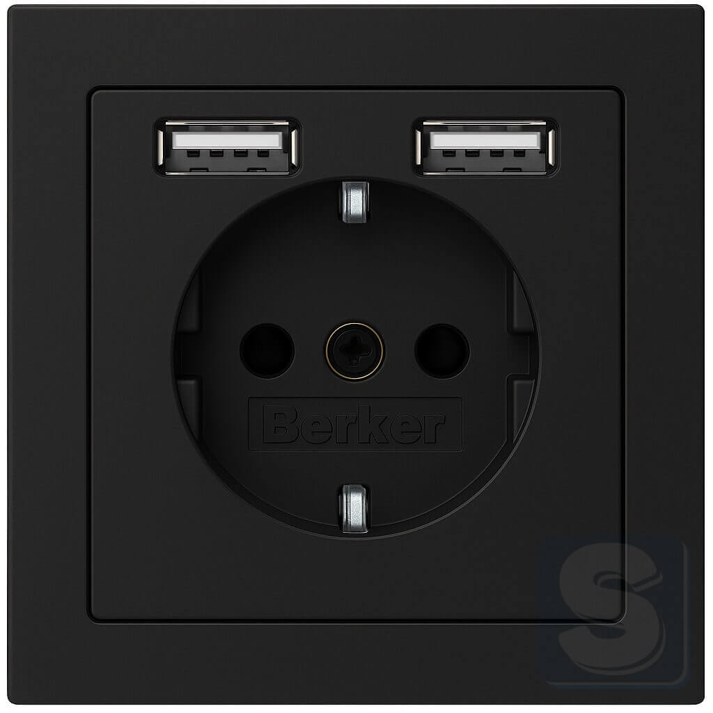 Розетка з з/к 2хUSB 2.4A антрацит Hager Berker Q3 (48036086-Q3) -1