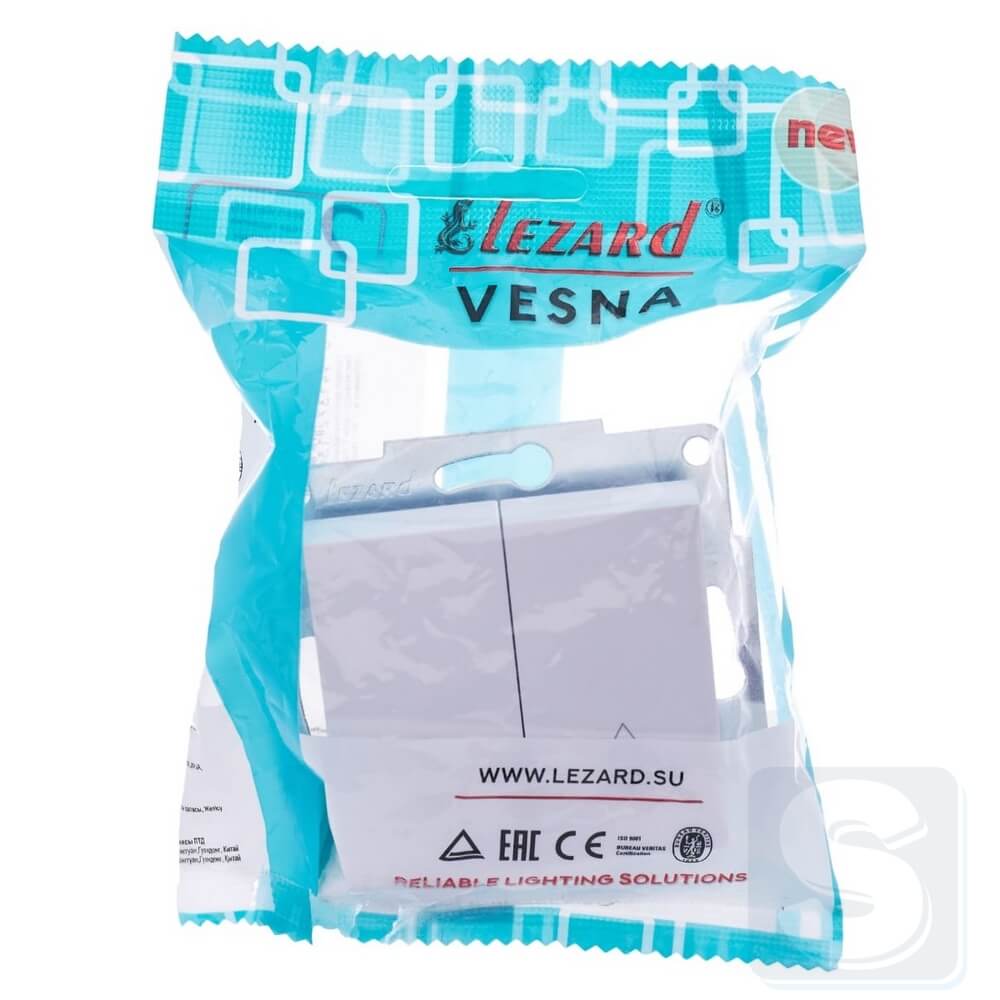 Вимикач 2кл ПРОХ Lezard VESNA Білий без рамки 742-0288-106 -4