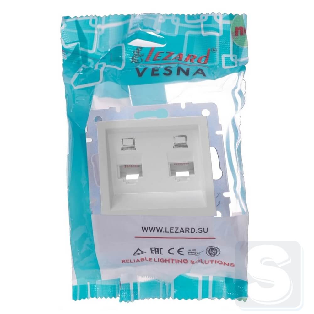 Розетка комп RJ45х2 cat 5 Lezard VESNA Білий без рамки 742-0288-141 -6