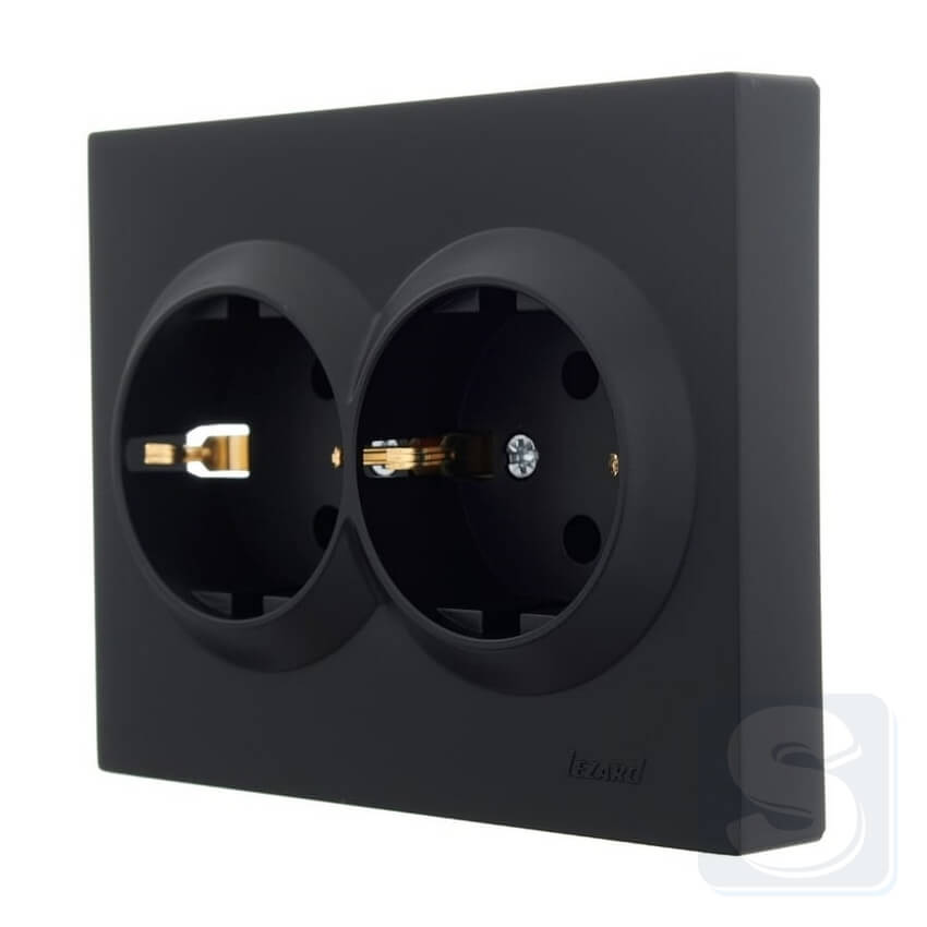 Розетка подвійна із з\к Lezard VESNA чорний антрацит 742-4200-127B -1