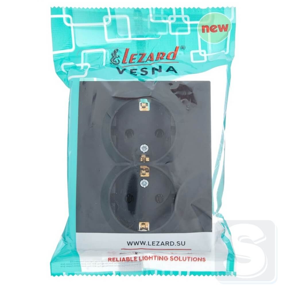 Розетка подвійна із з\к Lezard VESNA чорний антрацит 742-4200-127B -4