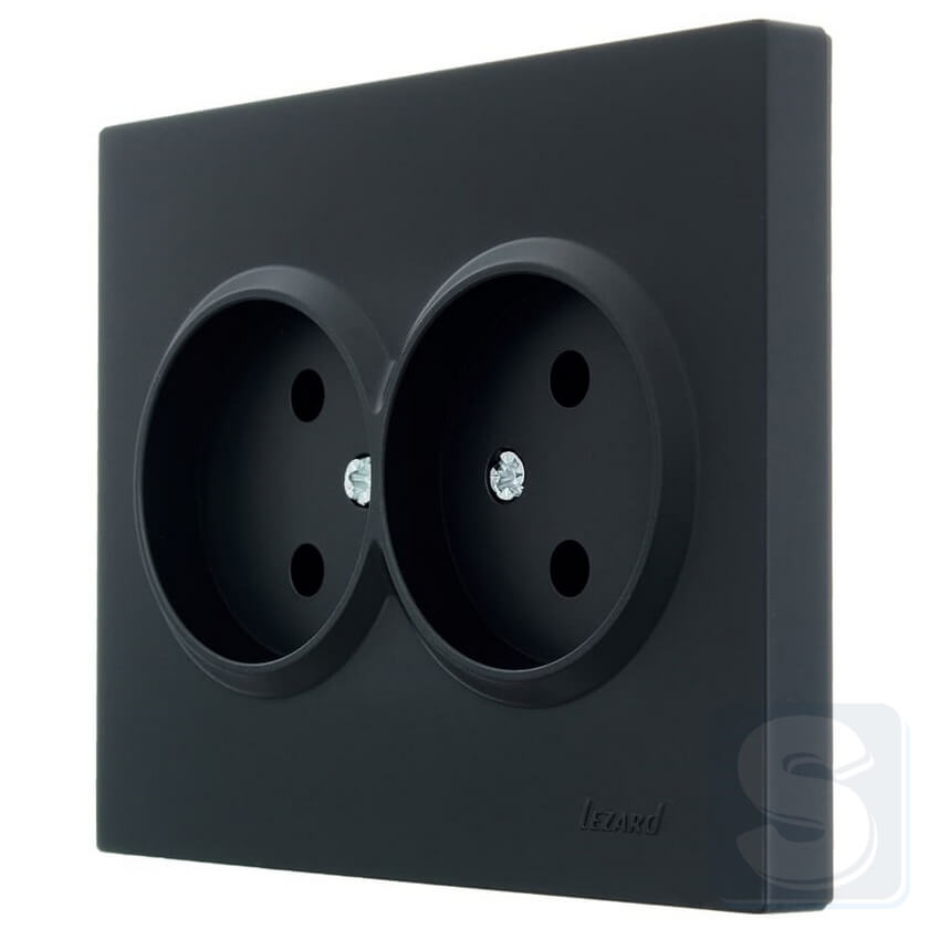 Розетка подвійна без з\к Lezard VESNA чорний антрацит 742-4200-128B -1