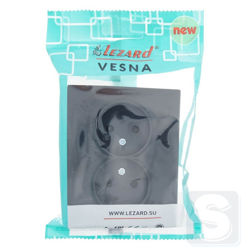 Розетка подвійна без з\к Lezard VESNA чорний антрацит 742-4200-128B -4