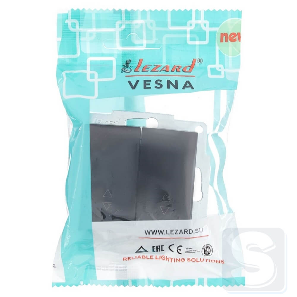 Вимикач 2кл ПРОХІД Lezard VESNA чорний антрацит 742-4288-106 -4