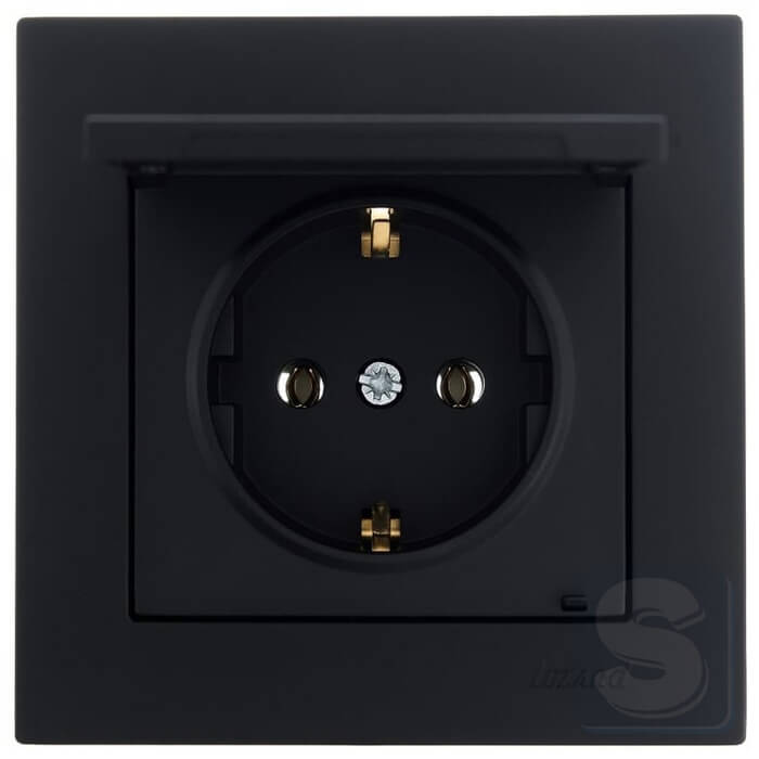 Розетка із заземленням та кришкою 16A/220V Lezard VESNA чорний антрацит без рамки (742-4288-123B)