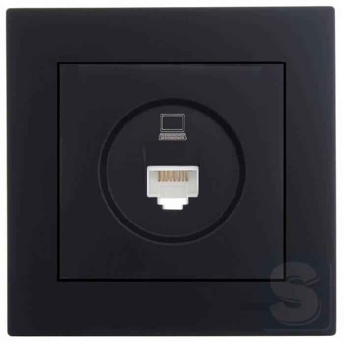 Розетка компьютерная RJ45 cat 5 Lezard VESNA черный антрацит без рамки (742-4288-139)