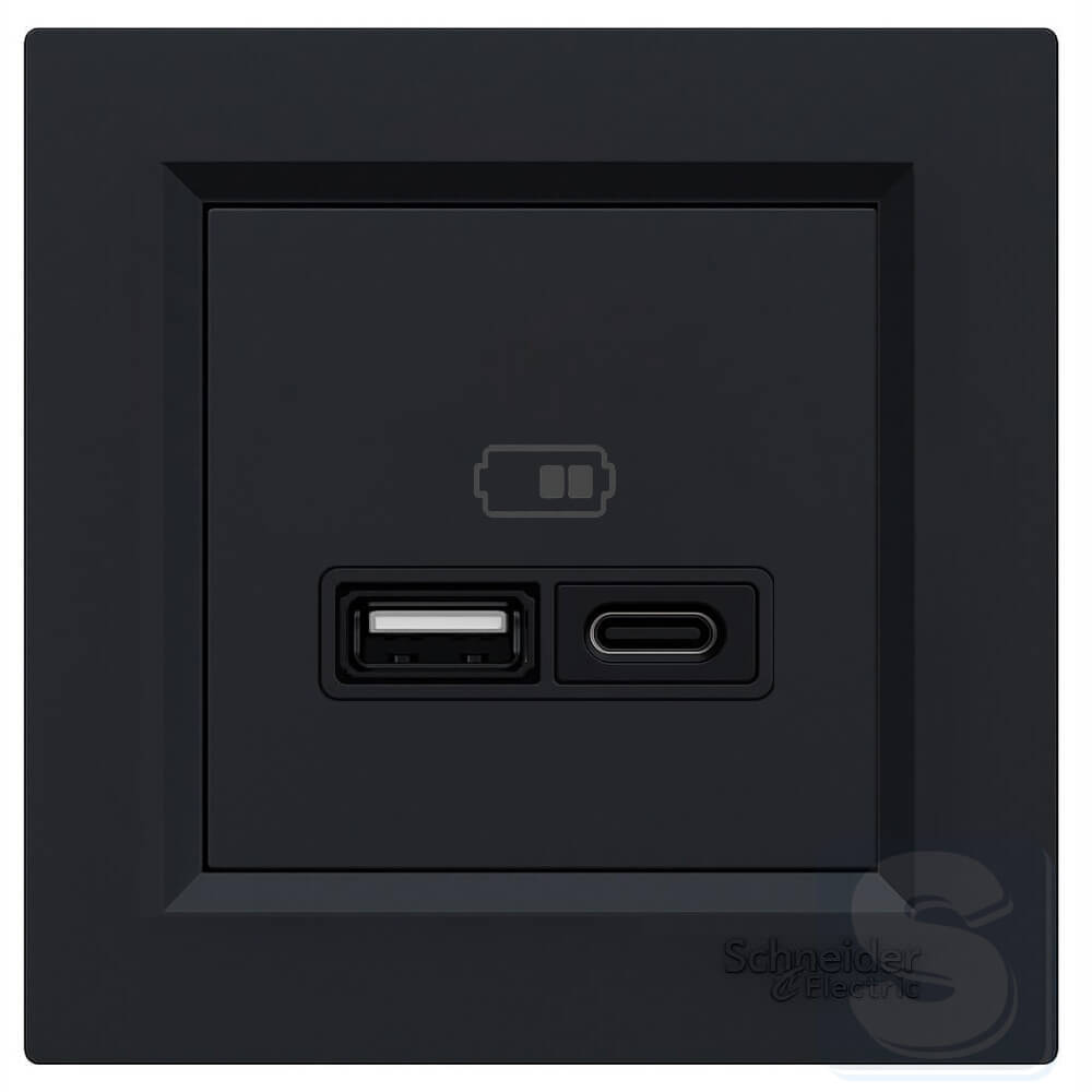 Розетка USB А+С 3 А 45 Вт Антрацит Asfora Schneider EPH2700471
