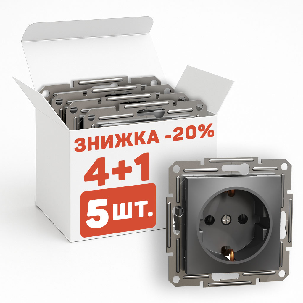 Розетка с з/к Asfora EPH2900171 антрацит Пак 5 шт.