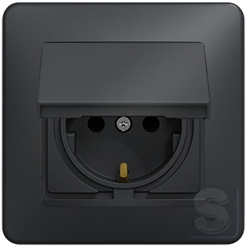 Розетка із заземленням, шторками та кришкою IP44 Schneider Sedna Design Чорний без рамки (SDD214024)