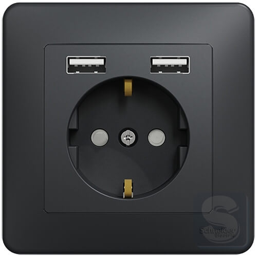 Розетка із з\к 2xUSB Schneider Sedna Design Чорний в рамці SDD114052