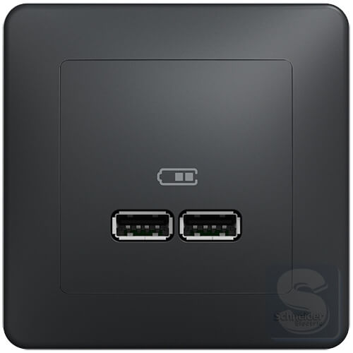 Розетка двойная USB тип А+А 2,1А Schneider Sedna Design Черный без рамки (SDD114401)