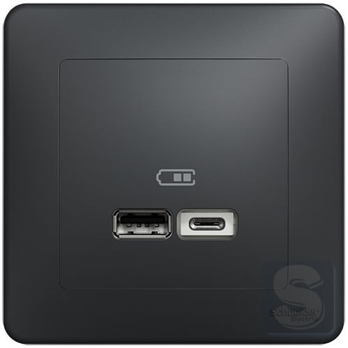 Розетка USB А+C 2,4А Schneider Sedna Design Чорний в рамці SDD114402