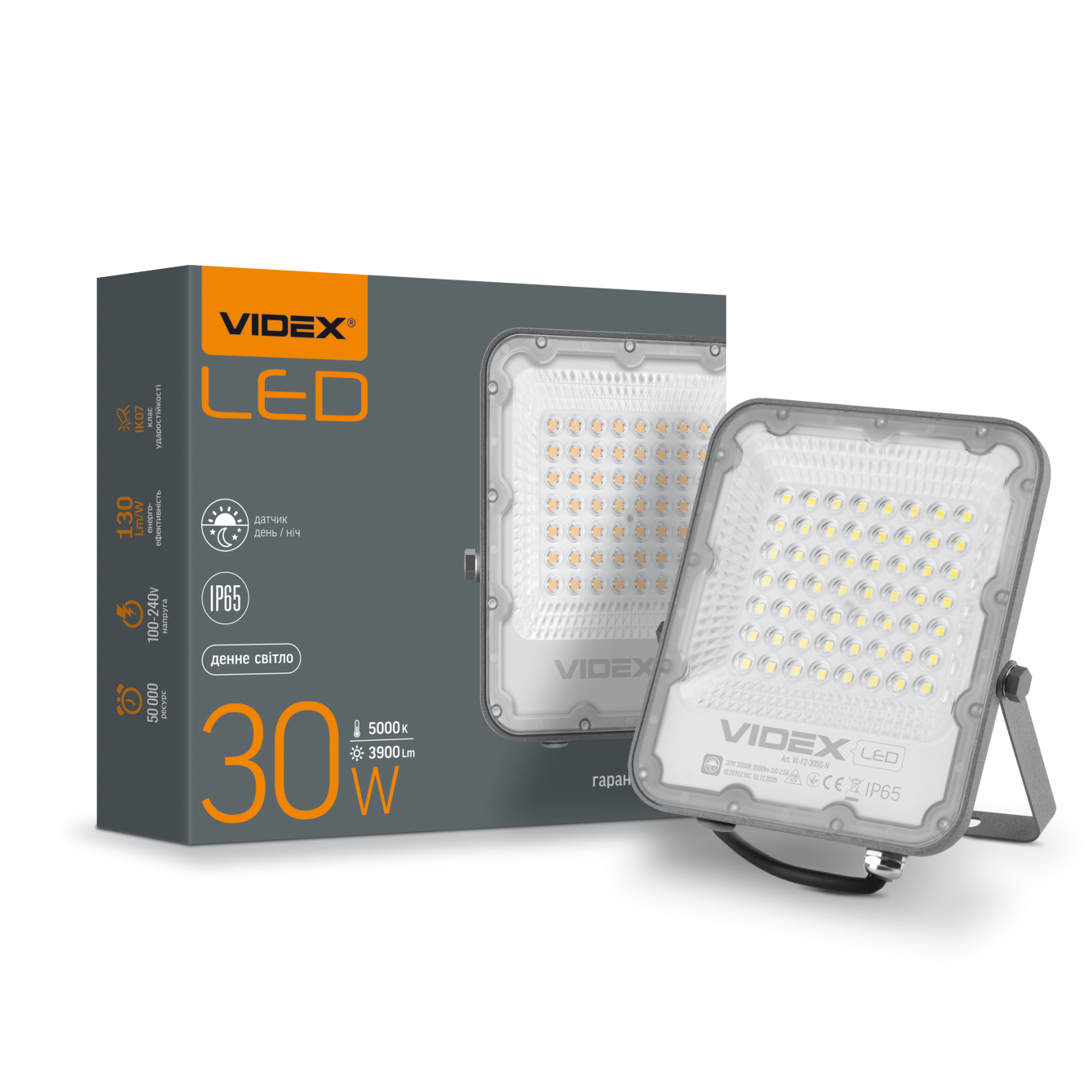 LED прожектор VIDEX 30W 5000K День-ночь VL-F2-305G-N-1