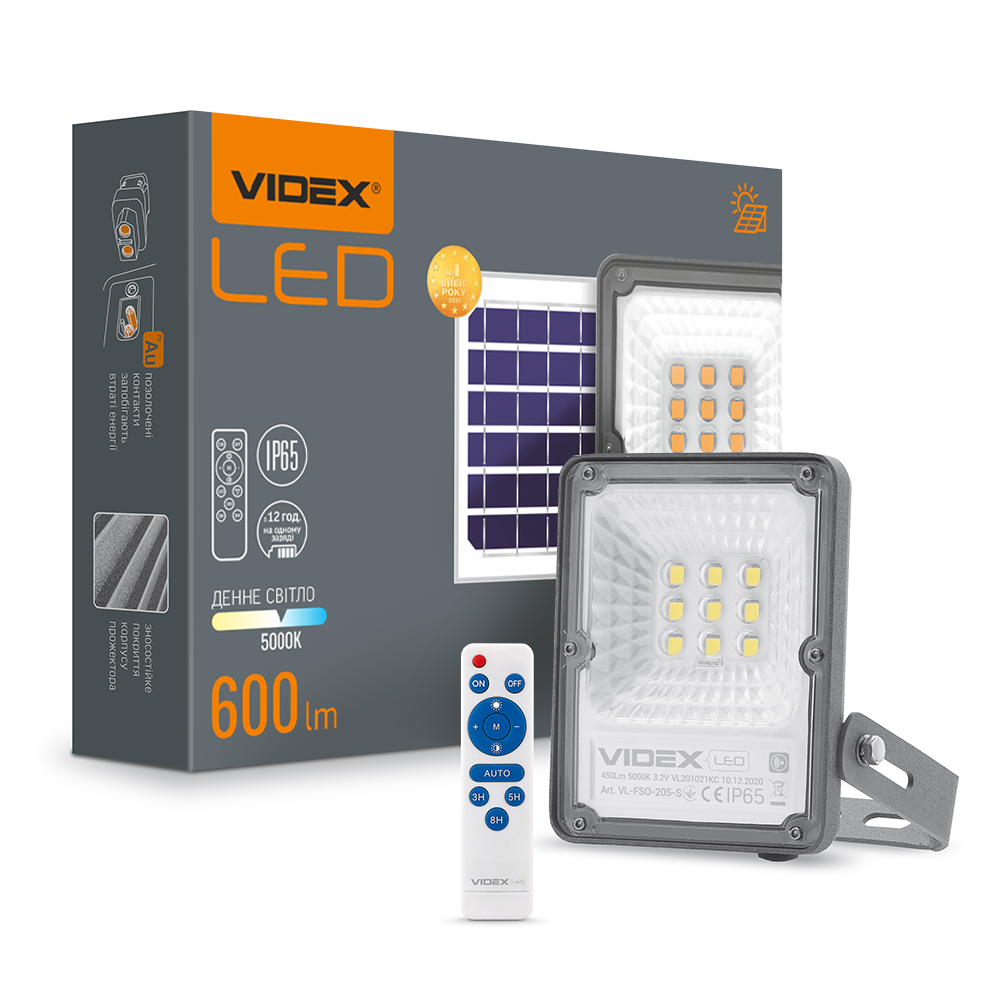 LED прожектор на солн. батарее Videx 5000К IP65 10W VL-FSO-205 -1