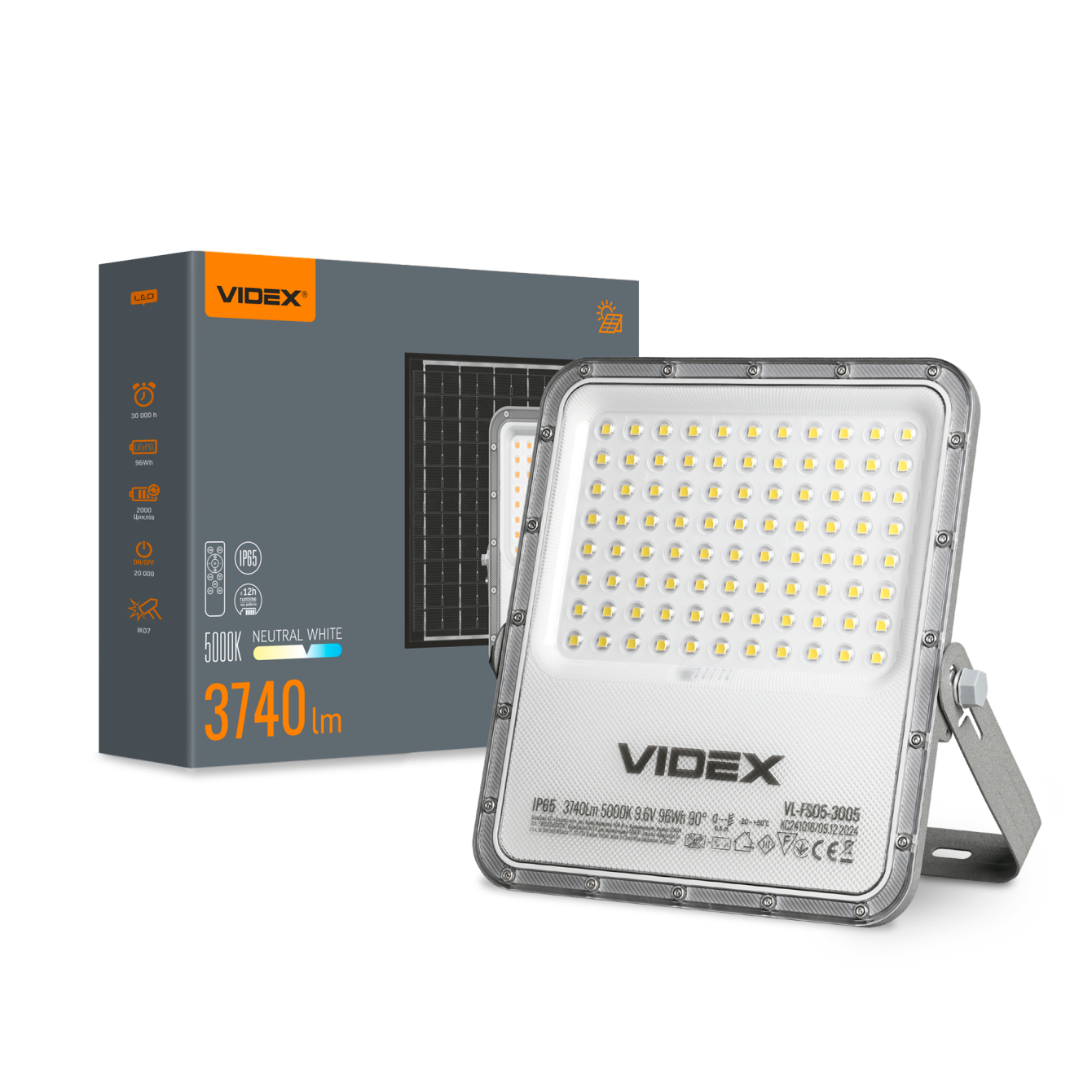 LED прожектор на солн. батарее Videx 5000К IP65 35W VL-FSO5-3005 -1