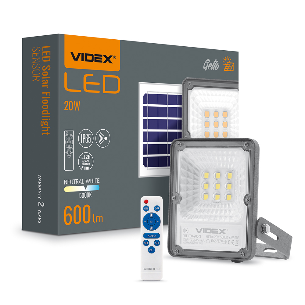 LED прожектор на солн. батарее Videx 5000К IP65 10W vle-fso-205-s -1