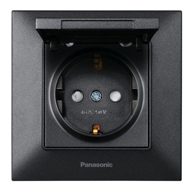 Розетка с з\к, с крышкой черный Panasonic WNTC02102BL-UA-1